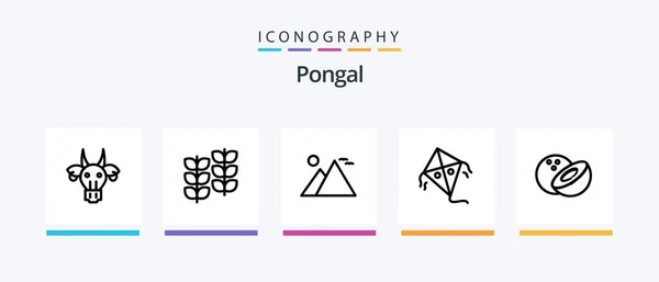Pongal Line 5アイコンパック付き パタト 文化だ ヤシの木 クリエイティブアイコンデザイン — ストックベクタ