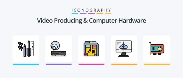 Video Producing Computer Hardware Line Filled Icon Pack Including Dimm — Vettoriale Stock