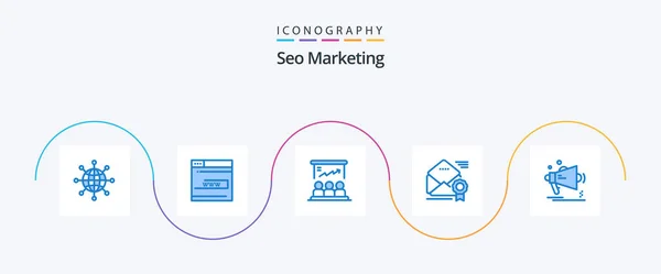 Seo Marketing Blue Icon Pack Including Medal Email Website Marketing — Stok Vektör