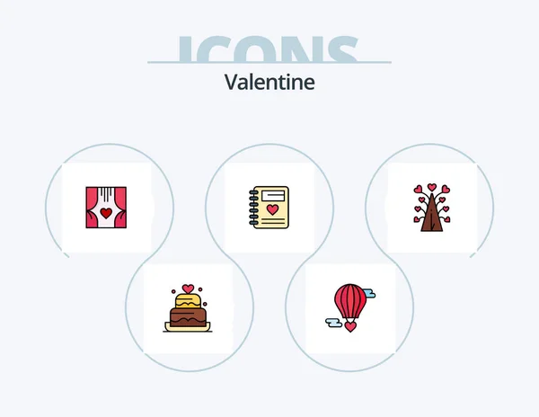 Valentine Line Filled Icon Pack Icon Design Box Love Sewing — Vetor de Stock