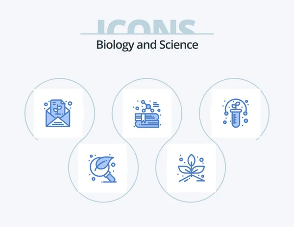 Biology Blue Icon Pack Icon Design Plant Molecule Message Education — Stockvector