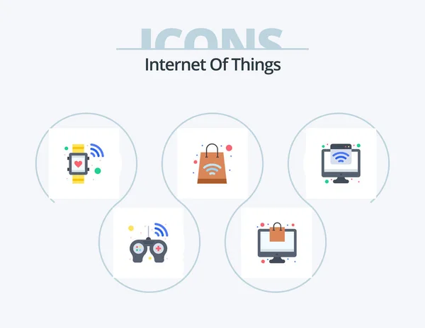 Internet Things Flat Icon Pack Icon Design Internet Cardio Shopping — Stock Vector