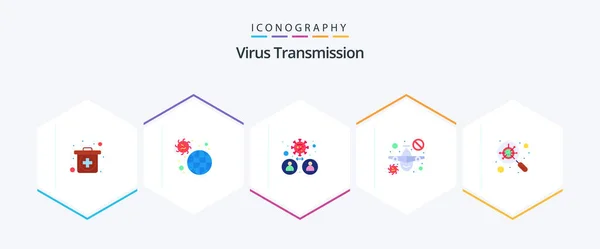 Virus Transmission Flat Icon Pack Including Glass Warning Bacteria Travel — Vetor de Stock