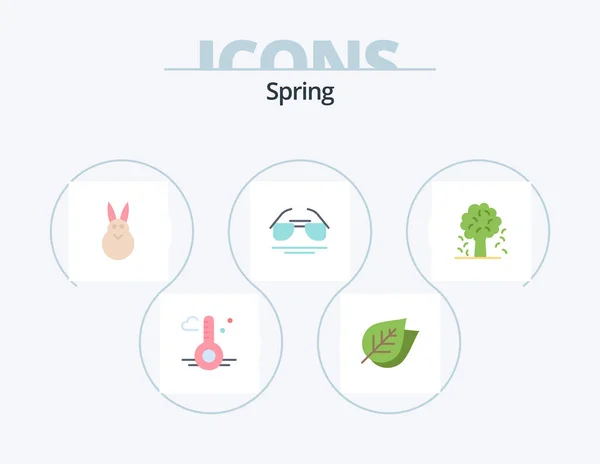 Spring Flat Icon Pack Icon Design Apple Spring Bunny View — Wektor stockowy