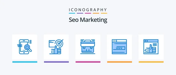 Seo Marketing Blue Icon Pack Including Contact Web Tumbs Suitcase — Vettoriale Stock