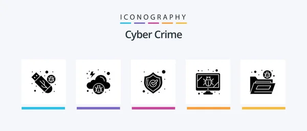 Cyber Crime Glyph Icon Pack Including File Security Malware Screen — Stockvektor