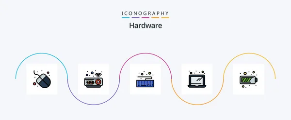 Hardware Line Filled Flat Icon Pack Including Energy Type Mobile — 图库矢量图片