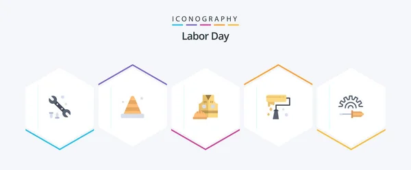 Labor Day Flat Icon Pack Including Driver Roller Labour Jacket — стоковый вектор