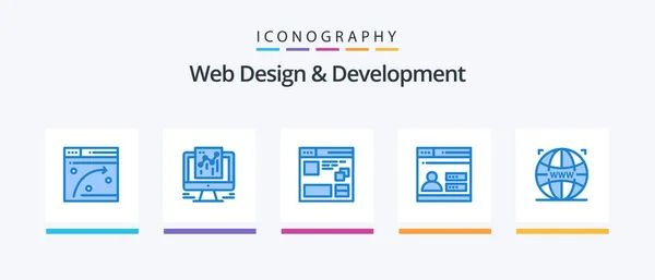 Web Design Development Blue Icon Pack Including World Design Browser — Vetor de Stock
