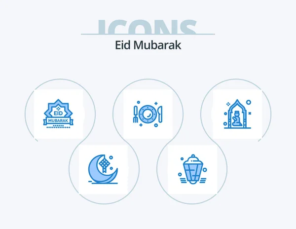 Eid Mubarak Blue Icon Pack Icon Design Dinner Dish Eid — Vetor de Stock