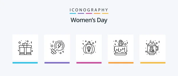 Womens Day Line Icon Pack Including Women Feminism Day Tulip — Stok Vektör