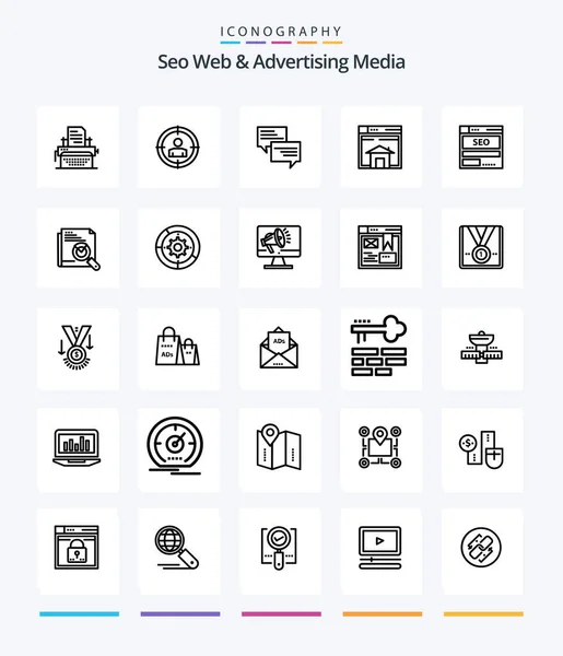 Creative Seo Web Advertising Media Outline Icon Pack Page Web — Stok Vektör