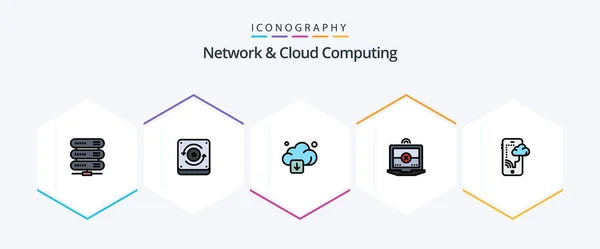 Network Cloud Computing Filledline Icon Pack Including Technology Connection Arrow — стоковый вектор