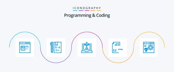 Programming Coding Blue Icon Pack Including Coding App Flowchart Html — Wektor stockowy