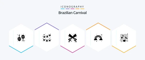 Brazilian Carnival Glyph Icon Pack Including Party Spotlight Song Color — Wektor stockowy