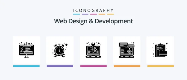 Web Design Development Glyph Icon Pack Including Gear Creative Website — Stockvektor