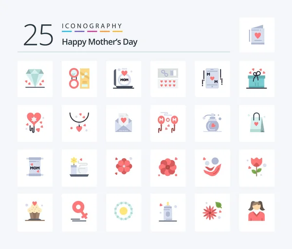 Happy Mothers Day Flat Color Icon Pack Including Love Love — Vector de stock