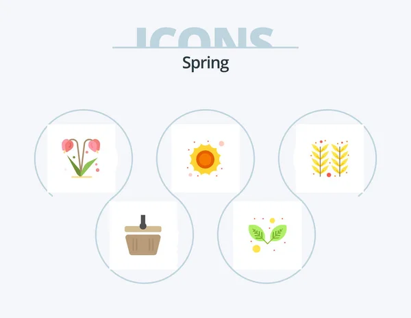 Spring Flat Icon Pack Icon Design Farming Agriculture Floral Daytime — Wektor stockowy