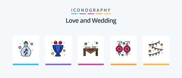 Wedding Line Filled Icon Pack Including Lab Drink Garland Sitting — Vettoriale Stock