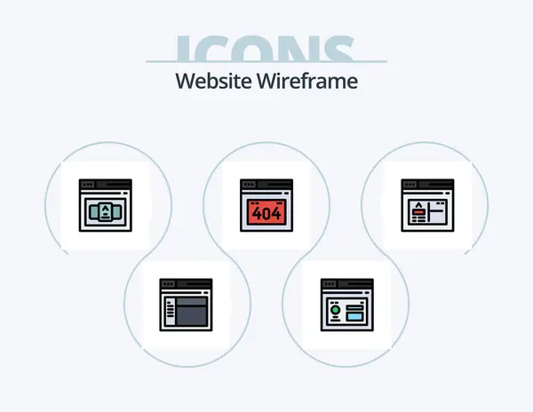 Website Wireframe Line Filled Icon Pack Icon Design Page Application — Stock Vector