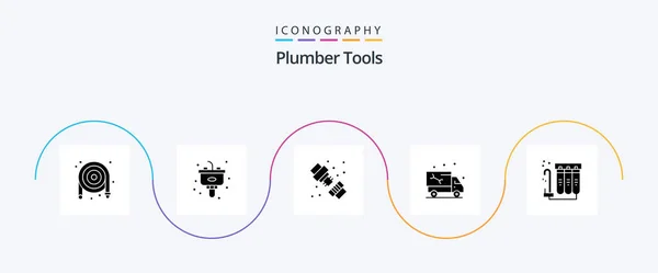 Plumber Glyph Icon Pack Including Filter Plumbing Joint Plumber Car — Διανυσματικό Αρχείο