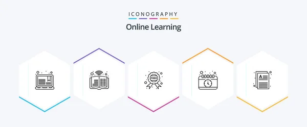 Online Learning Line Icon Pack Including Documents Study Signal Desk — Stockvektor