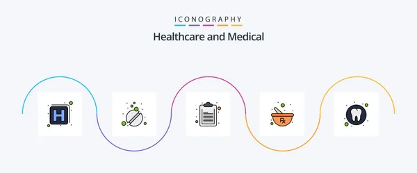 Medical Line Filled Flat Icon Pack Including Tooth Health Document — Vetor de Stock