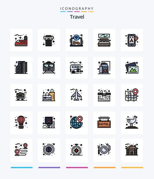 Creative Travel Line Filled Icon Pack Location Window Area Room — Vettoriale Stock