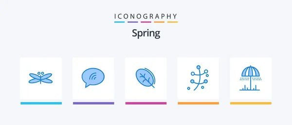 Spring Blue Icon Pack Including Rain Plant Sand Leaf Spring — Vetor de Stock