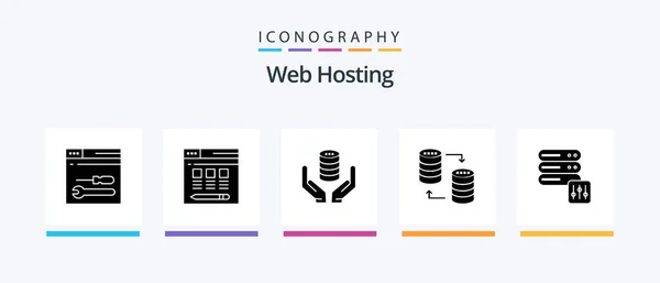 Web Hosting Glyph Icon Pack Including Server Hosting Server Safe — Stock Vector