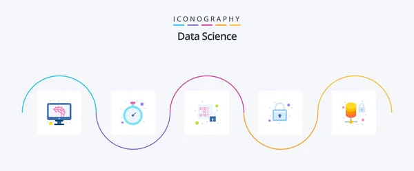Data Science Flat Icon Pack Including Data Rack Database Protection — стоковый вектор