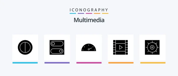 Multimedia Glyph Icon Pack Including Film Gears Creative Icons Design — Image vectorielle