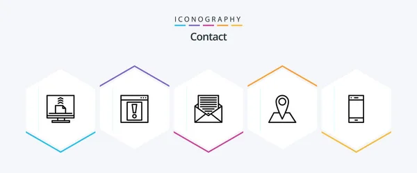Contact Line Icon Pack Including Pin Location Web Contact Envelope — стоковый вектор