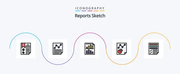 Reports Sketch Line Filled Flat Icon Pack Including Paper Data — Stock Vector