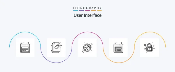 User Interface Line Icon Pack Including Padlock Compass Lock Page — Stock vektor