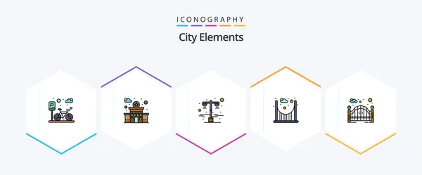 City Elements Filledline Icon Pack Including Street Gate Gate Light — Stock vektor