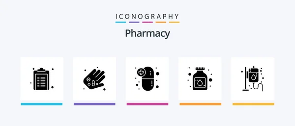 Pharmacy Glyph Icon Pack Including Health Medicine Capsule Medication Bottle — стоковый вектор