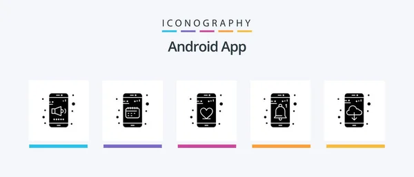 Android App Glyph Icon Pack Including App Download User Mobile — Stockvector