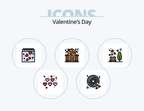 Valentines Day Line Filled Icon Pack Icon Design Hand Protect — Stock Vector