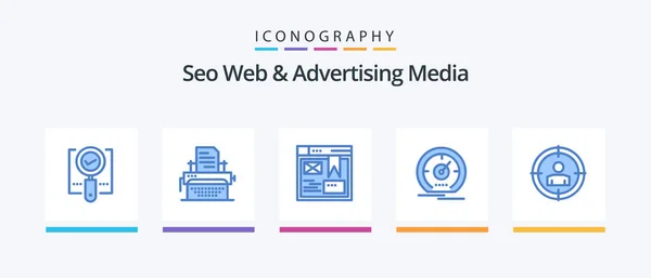 Seo Web Advertising Media Blue Icon Pack Including Speedometer Meter — стоковый вектор