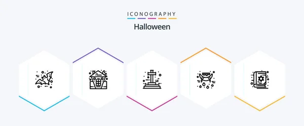 Halloween Line Icon Pack Including Book Teeth House Holidays Halloween — Stock Vector