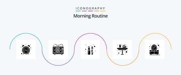 Morning Routine Glyph Icon Pack Including Lunch Food World Wide — Archivo Imágenes Vectoriales
