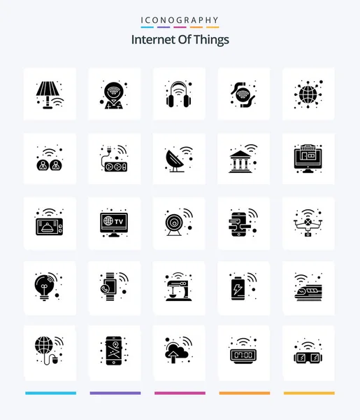 Creative Internet Things Glyph Solid Black Icon Pack Internet Wave — Stockvector