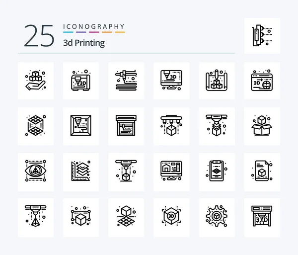 Printing Line Icon Pack Including Globe Web Printer Print — 图库矢量图片