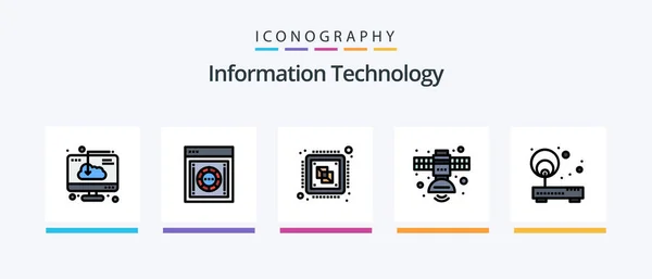 Information Technology Line Filled Icon Pack Including Network Lan Safety — Stok Vektör
