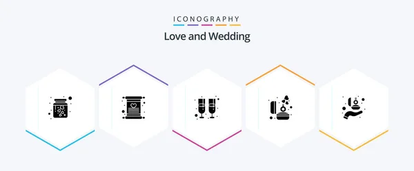 Wedding Glyph Icon Pack Including Love Giving Drink Ring Diamond — Stok Vektör