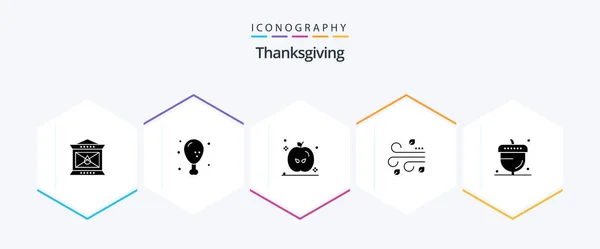 Thanksgiving Glyph Icon Pack Including Autumn Wind Thanksgiving Thanksgiving Blowing — Stockový vektor