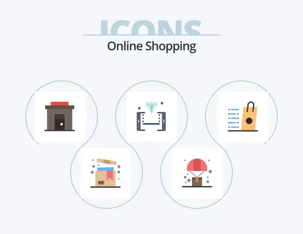 Online Shopping Flat Icon Pack Icon Design Shop Mobile Parachute — стоковый вектор