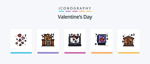 Valentines Day Line Filled Icon Pack Including Picnic Love Hearts — Stockvektor