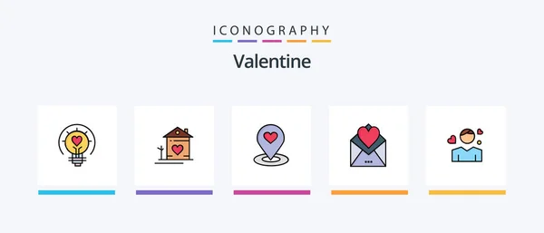 Valentine Line Filled Icon Pack Including Love Valentines Love Valentine — Stok Vektör